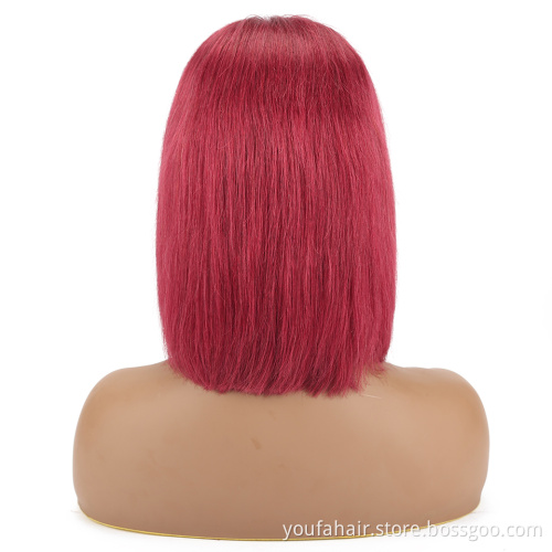 Peruvian Virgin Human Hair Bone Straight Bob Short 8 Inch Ombre Colored Wigs Pink Red Blonde Purple 13x4 HD Lace Front Wigs